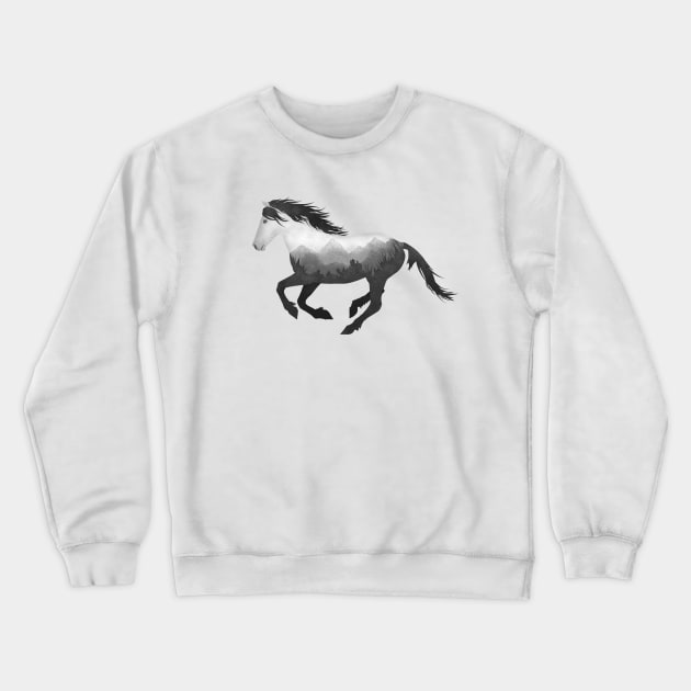 Dramabite Wild Horse Mustang Equine Double Exposure Wildlife Animal Crewneck Sweatshirt by dramabite